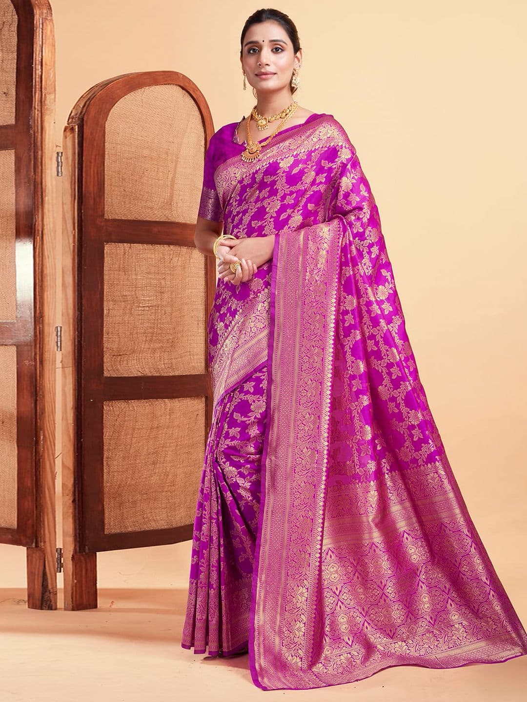 KALINI Floral Zari Woven Design Banarasi Saree - view 1