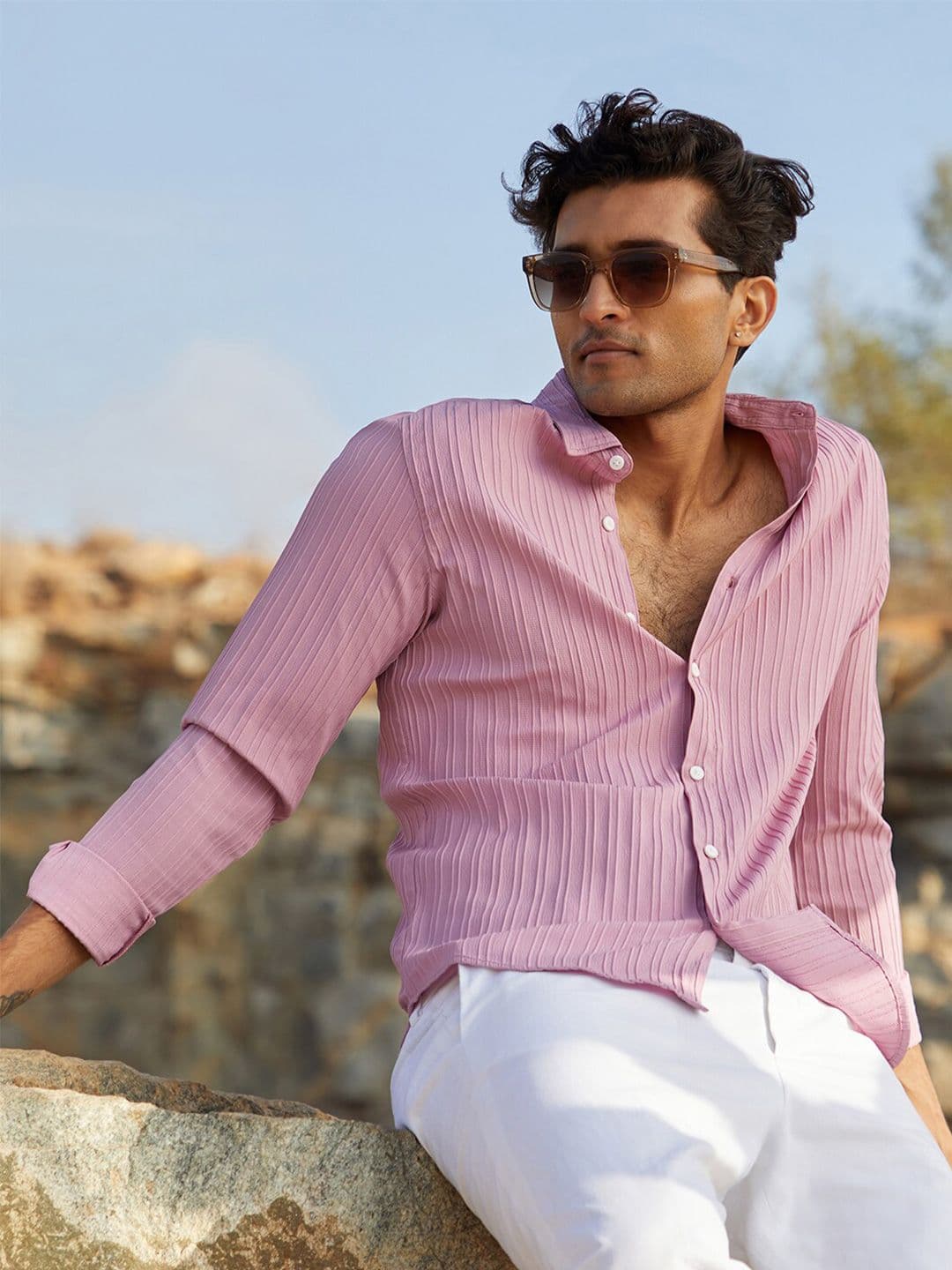 CAHOOT Classic Striped Self Design Casual Shirt - view 1
