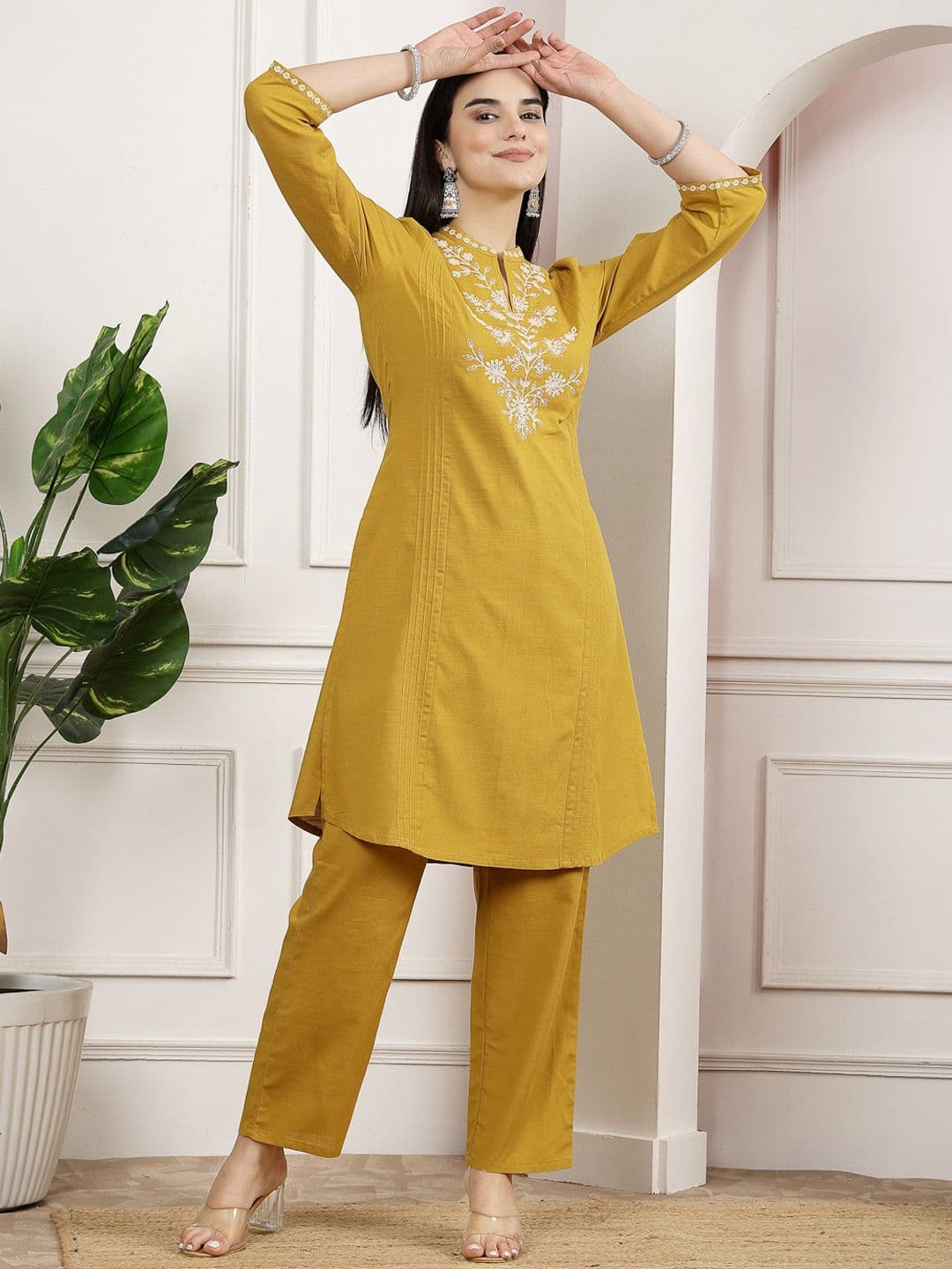 Nayam By Lakshita Women Solid Embroidered Tunic and Palazzo Co-ord Set - view 1
