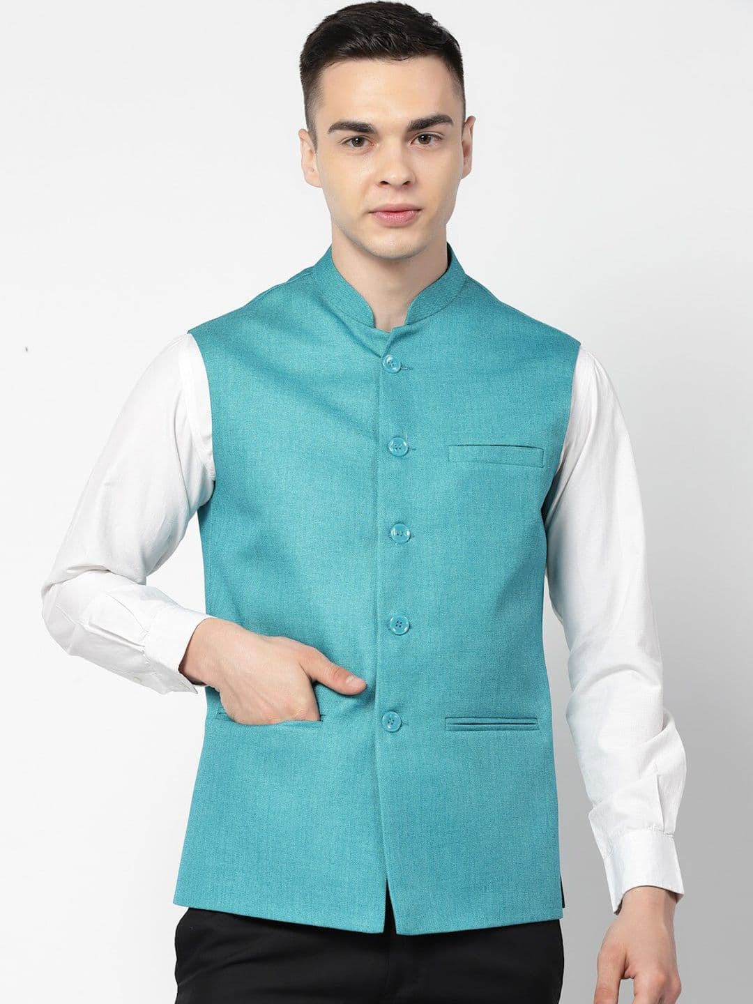 Badoliya & Sons Woven Jute Cotton Nehru Jacket - view 1