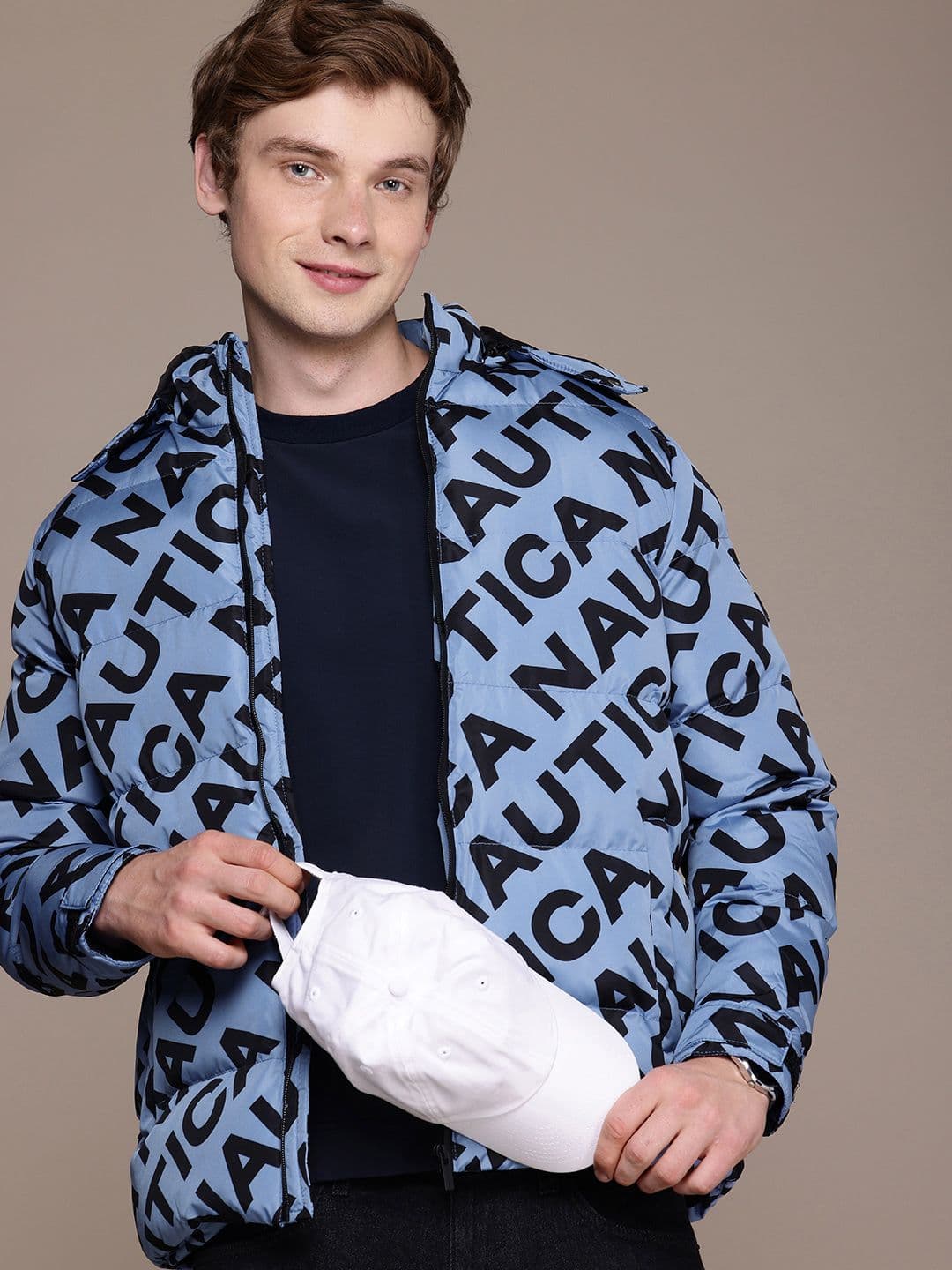 Nautica Brand Logo Printed Hooded Padded Jacket - view 1