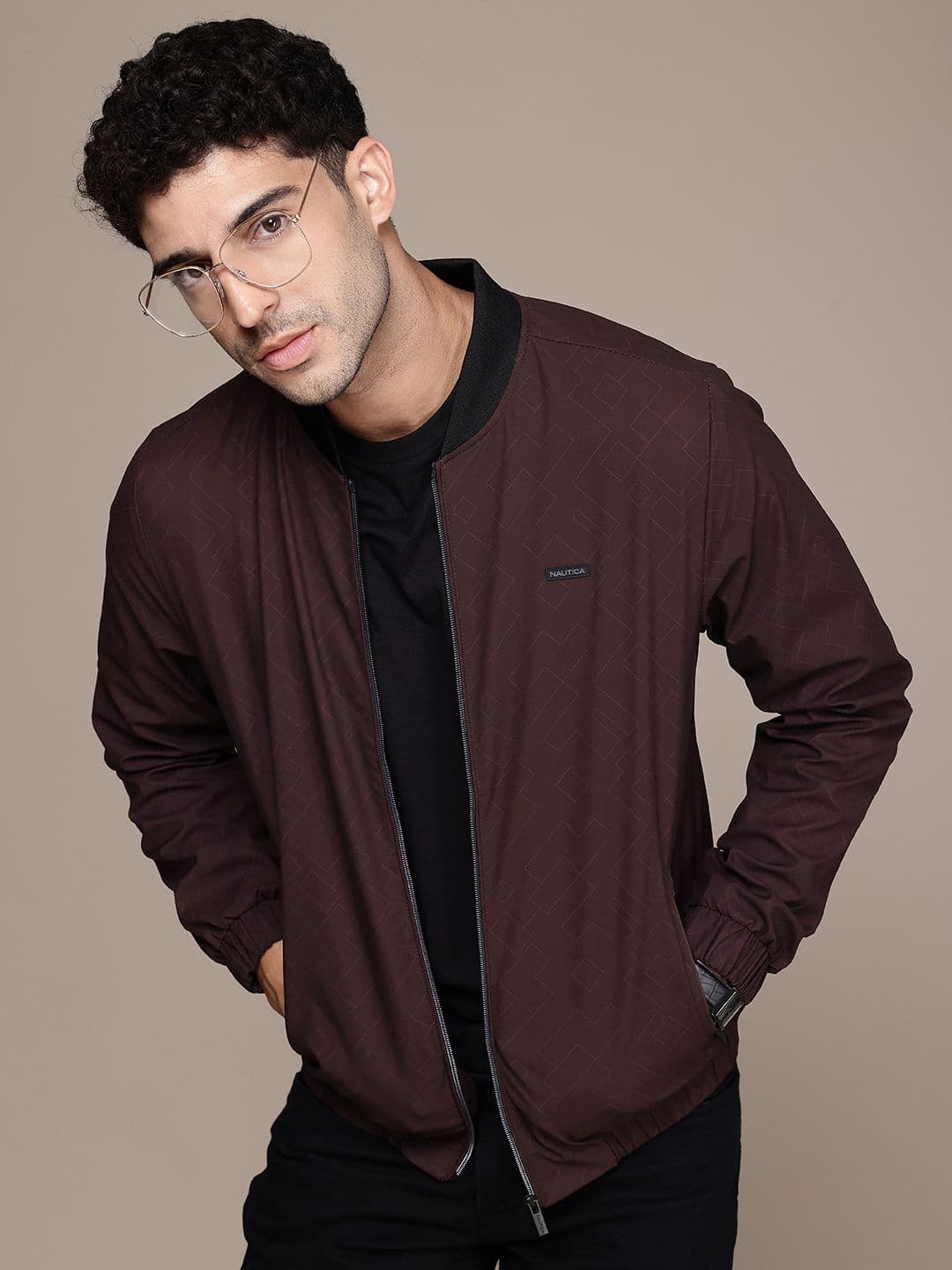 Nautica Geometric Printed Stand Collar Bomber Jacket - view 1