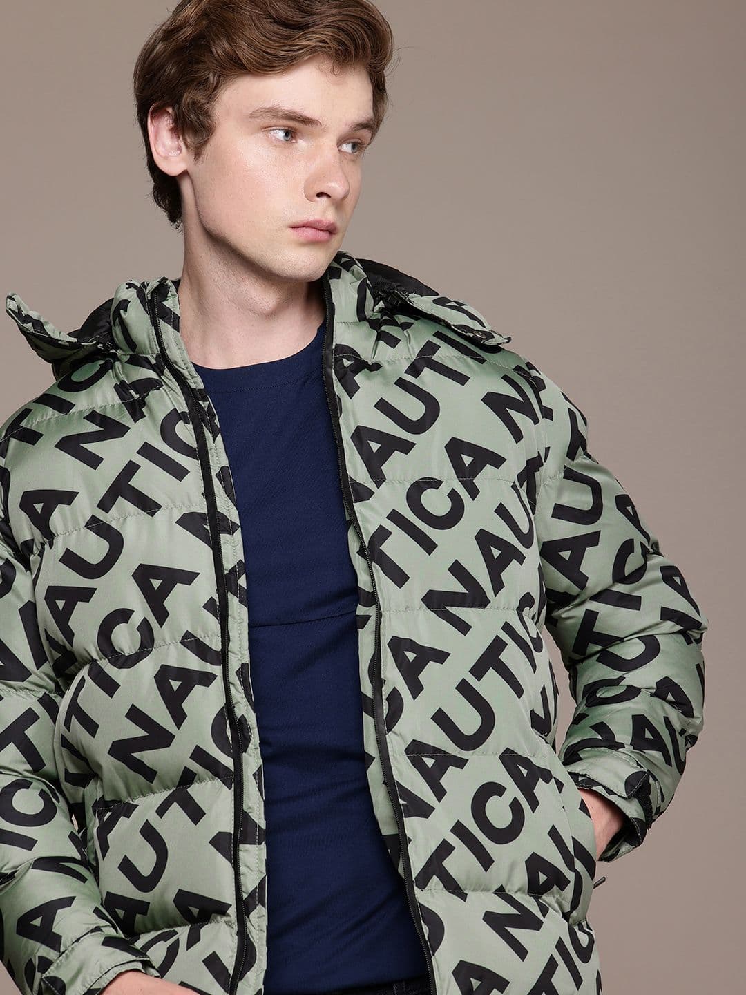 Nautica Removable Hooded Brand Logo Printed Puffer Jacket - view 1