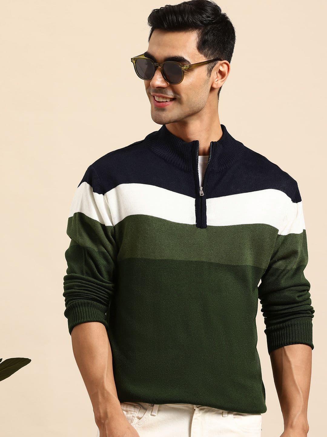 Mast & Harbour Striped Half-Zipper Pullover - view 1