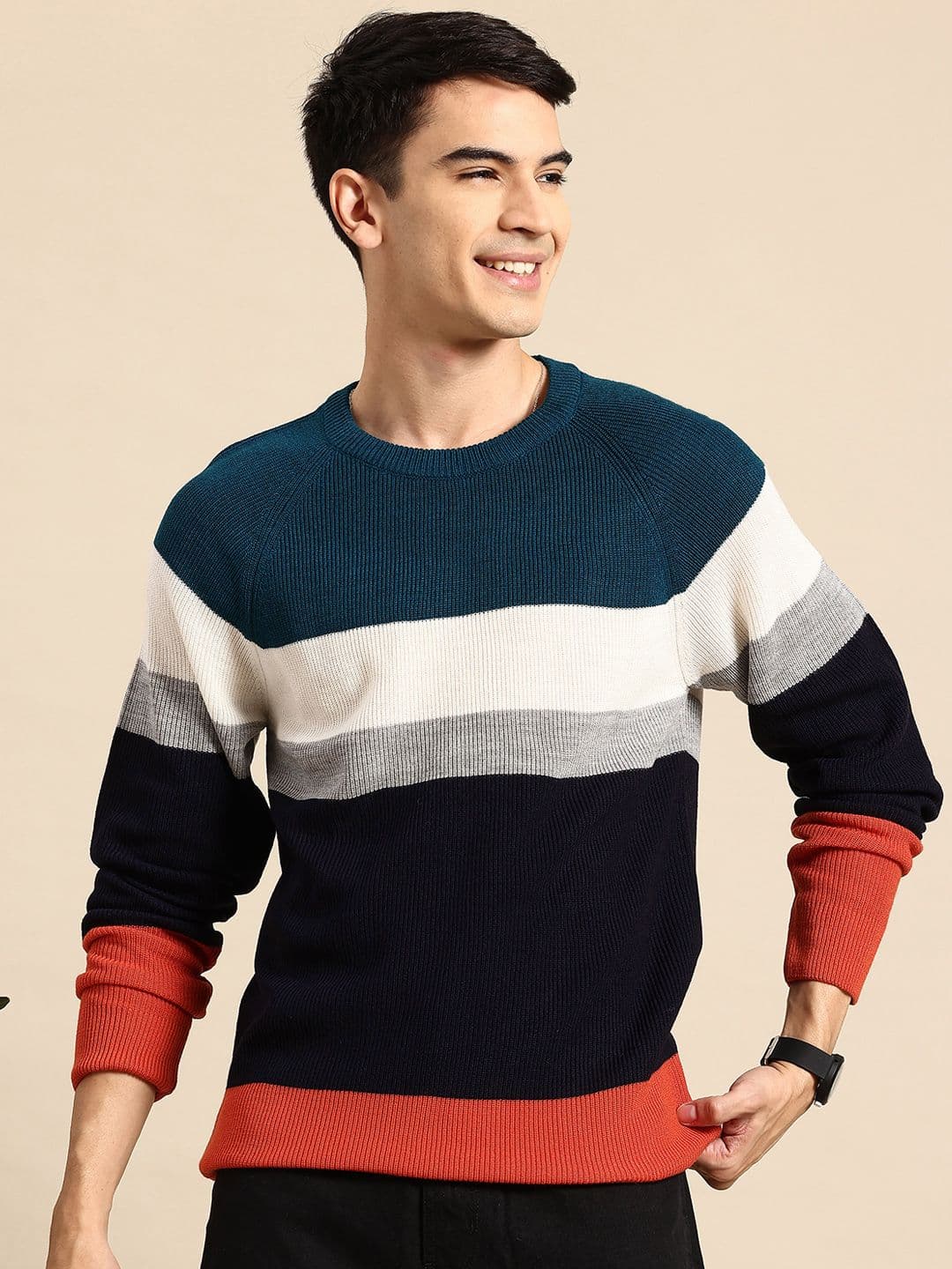 Mast & Harbour Men Striped Acrylic Pullover - view 1