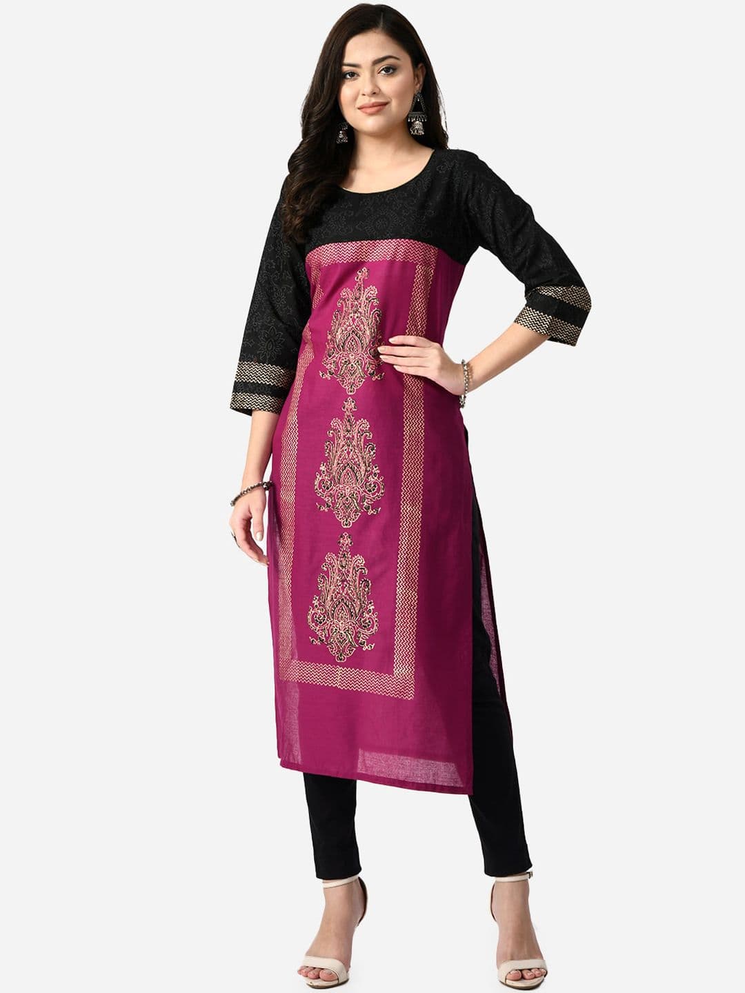 KALINI Women Ethnic Motifs Embroidered Cotton Strigth Kurta - view 1