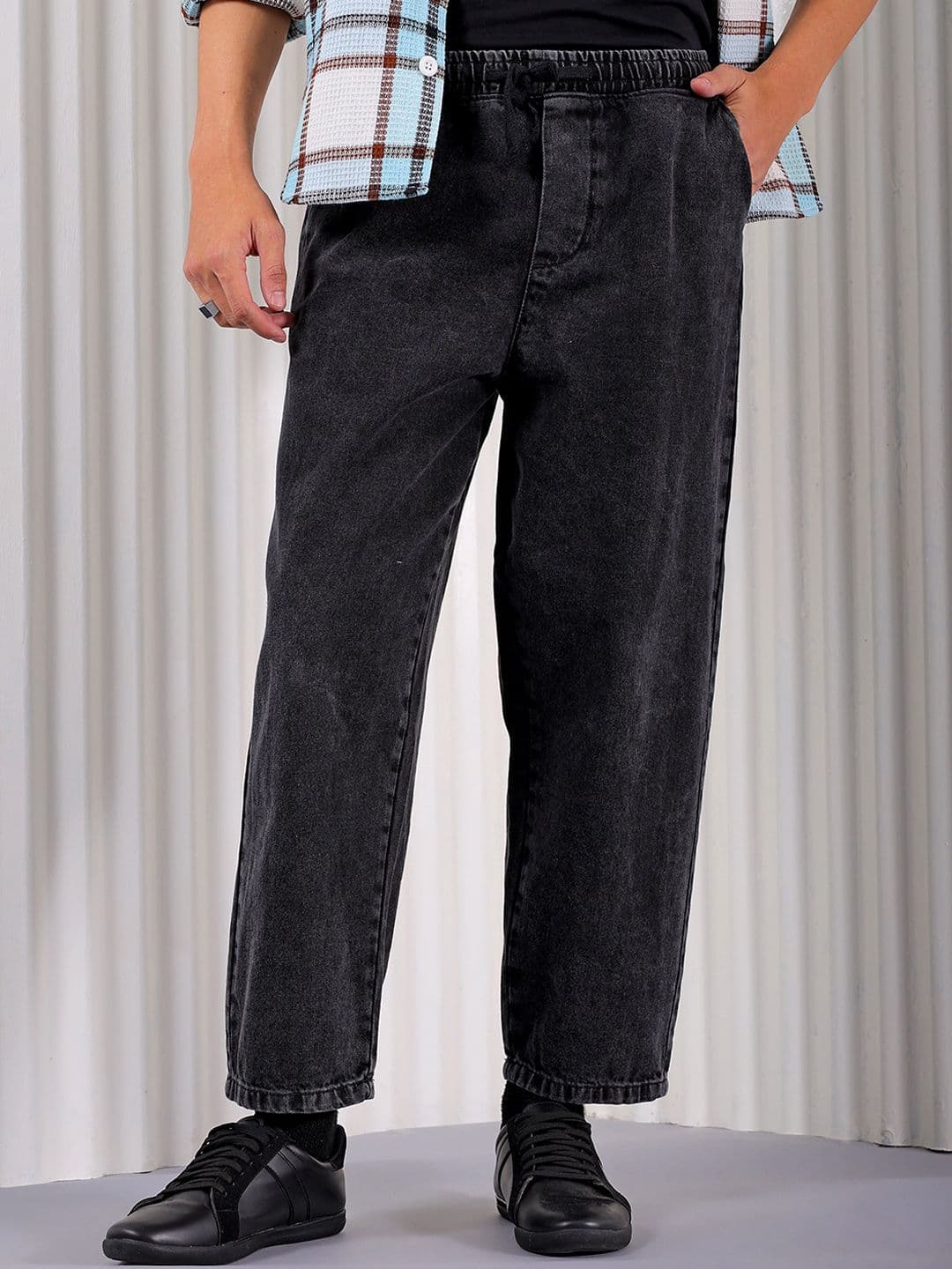 The Indian Garage Co Men Baggy Fit Cotton Elasticated Waist Jeans - view 1
