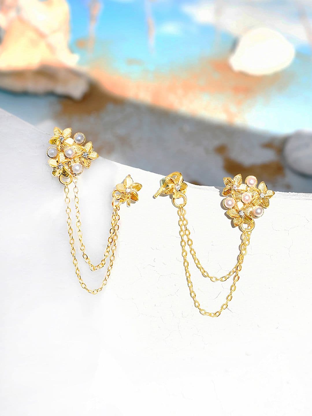 Voylla Hawaii Plumeria Pearl Bejoran Earrings - view 1