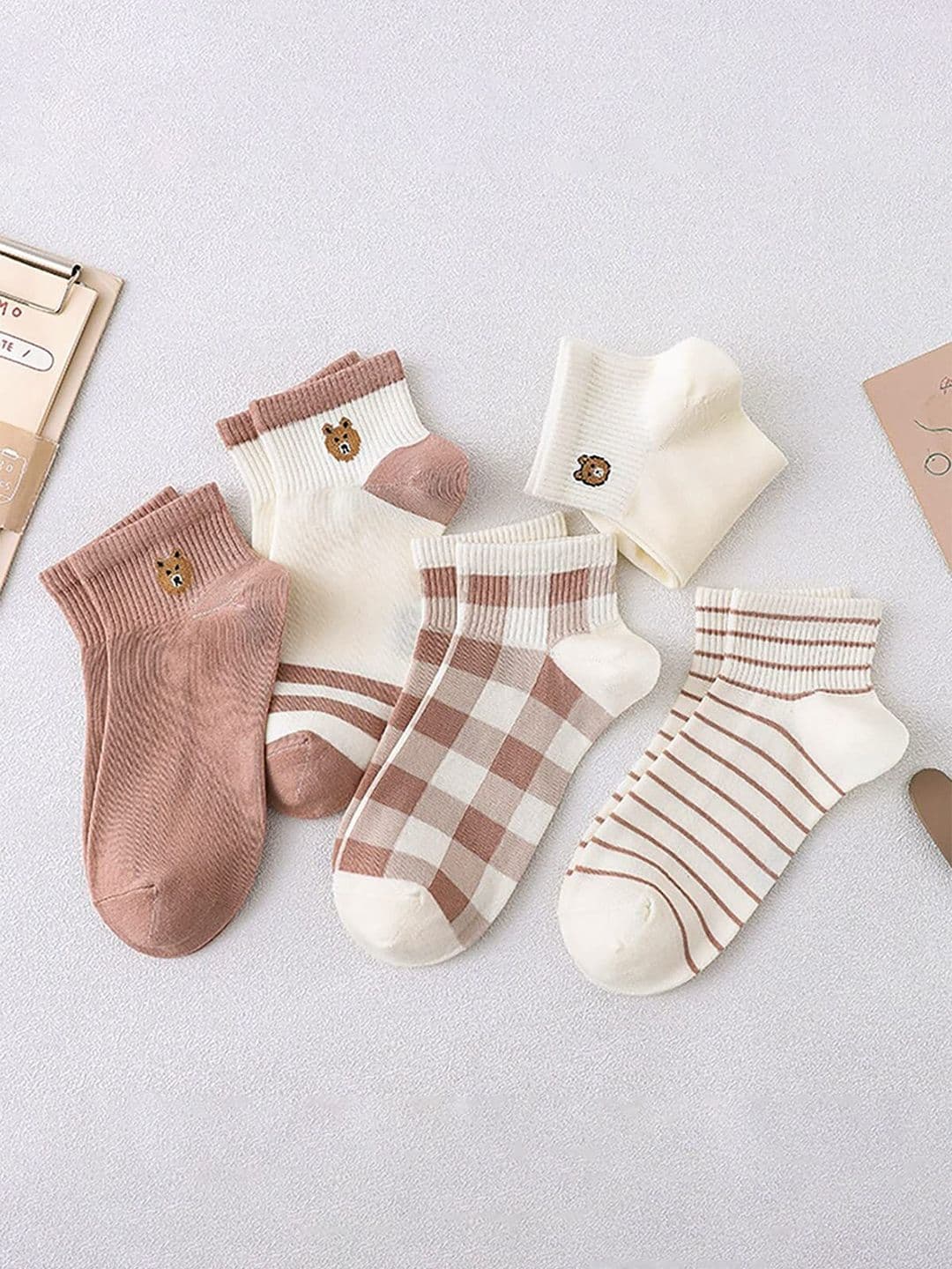 YOUSTYLO Women Pack Of 5 Self-Designed Cotton Ankle-Length Socks - view 1