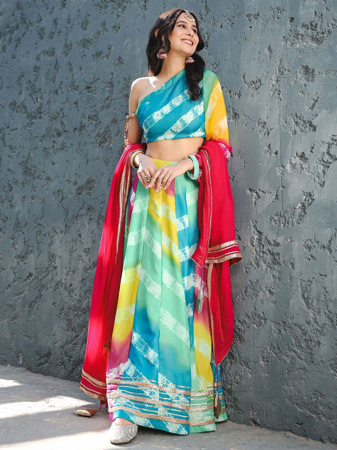 Thread & Button Printed Ready to Wear Lehenga Blouse With Dupatta - view 1