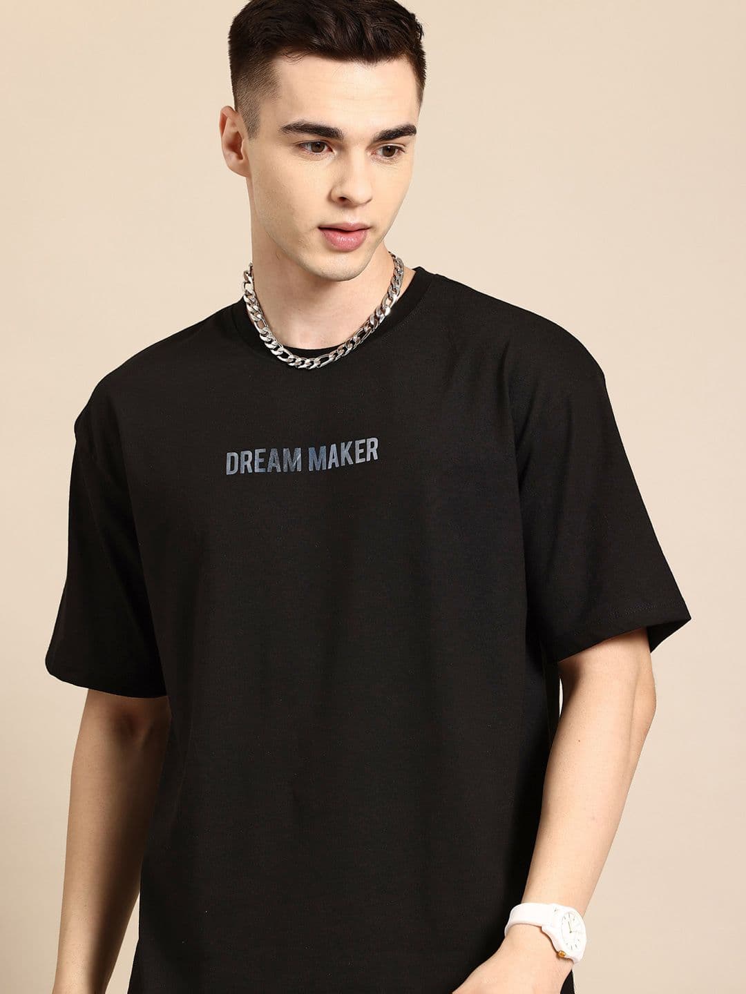 Mast & Harbour Men Typography Printed Oversized Drop-Shoulder Sleeves T-shirt - view 1