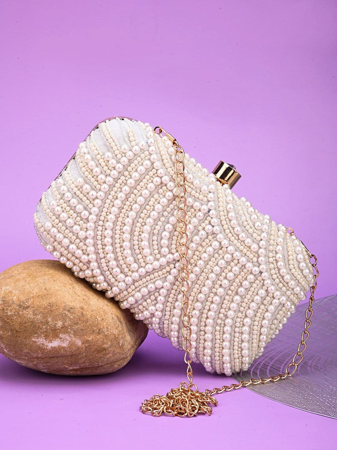Sangria White Kadai Work & Embellished Party Box Clutches - view 1