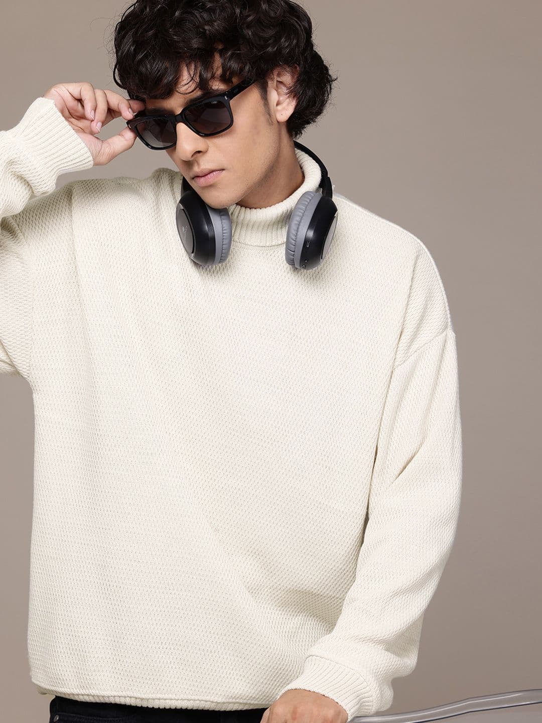 The Roadster Lifestyle Co. Textured Turtle Neck Drop-Shoulder Sleeves Pullover - view 1