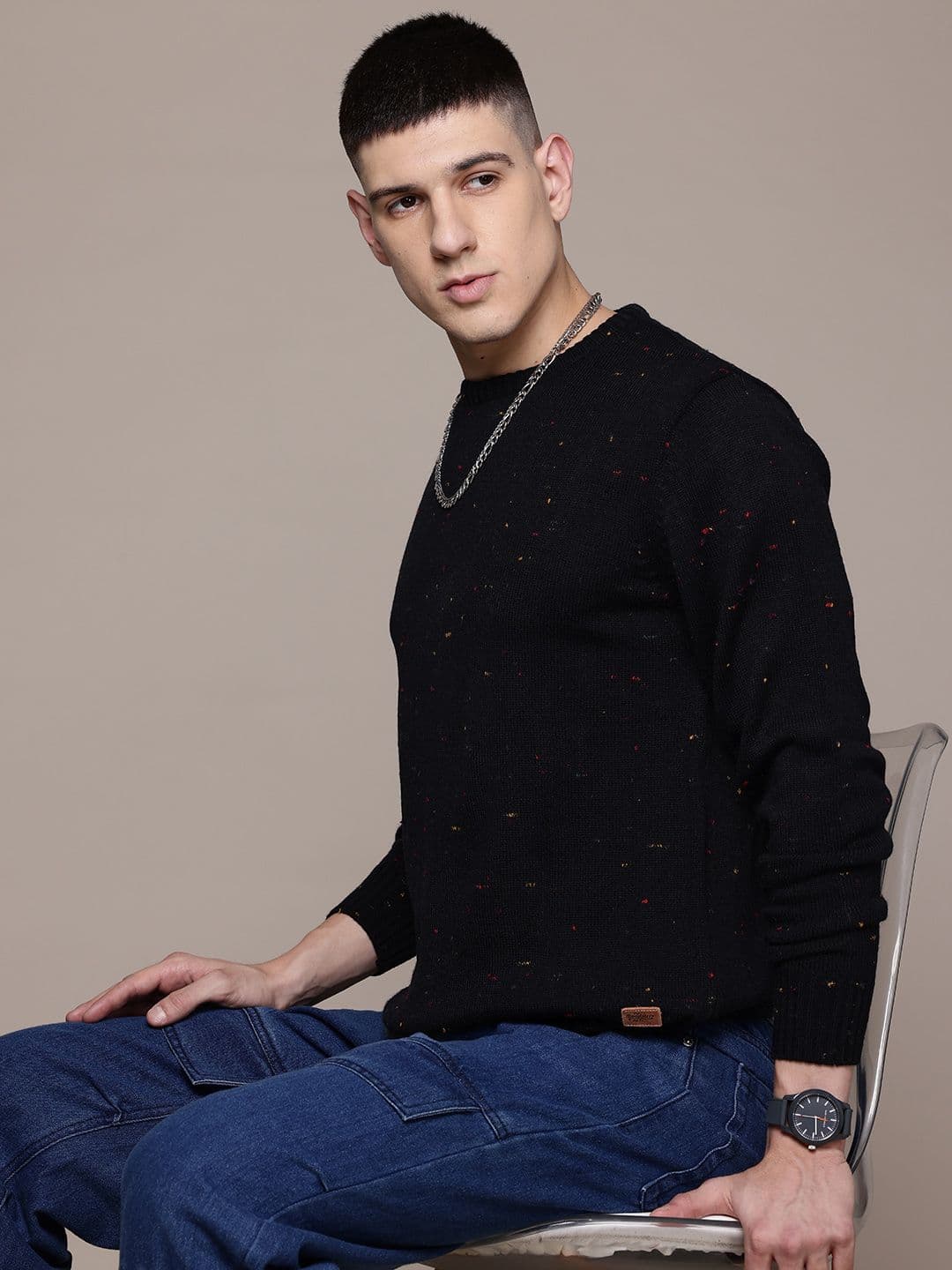 The Roadster Lifestyle Co. Speckled Pullover with Brand-Logo Detail - view 1