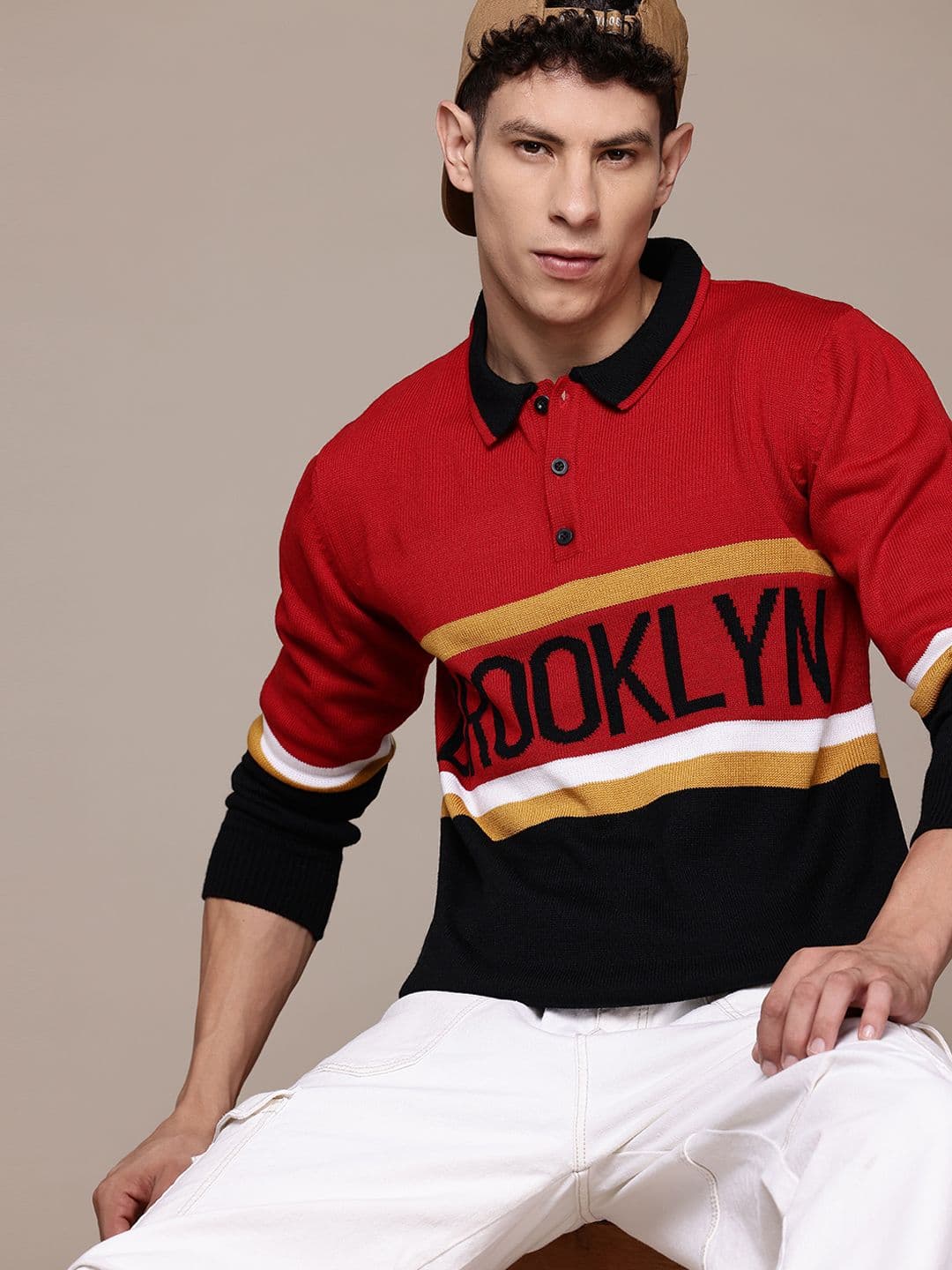 The Roadster Lifestyle Co. Men Typography Striped Acrylic Pullover - view 1