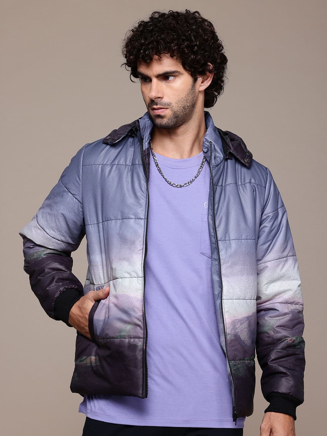 The Roadster Lifestyle Co. Printed Hooded Padded Jacket - view 1