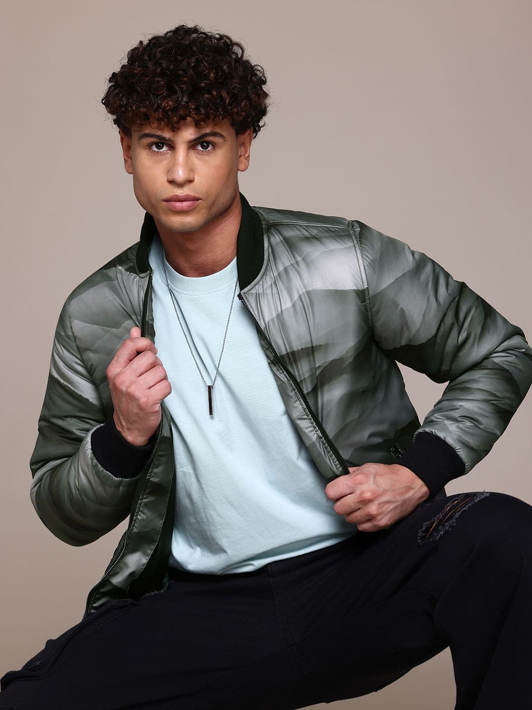 The Roadster Life Co. Graphic Printed Stand Collar Padded Jacket - view 1
