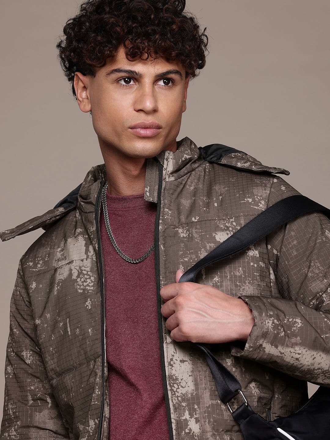 The Roadster Life Co. Abstract Printed Textured Hooded Padded Jacket - view 1