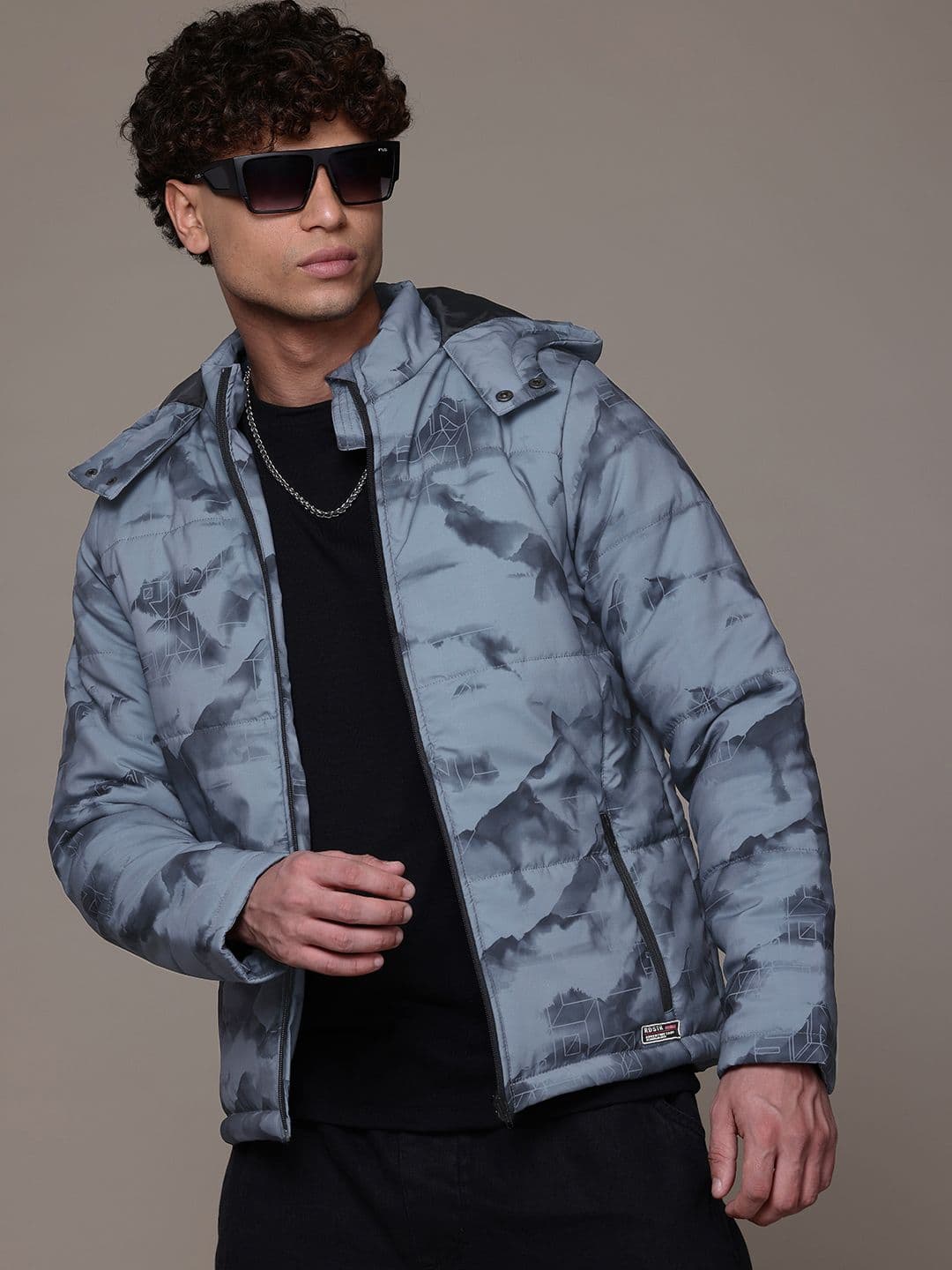 The Roadster Lifestyle Co. Abstract Print Hooded Padded Jacket - view 1