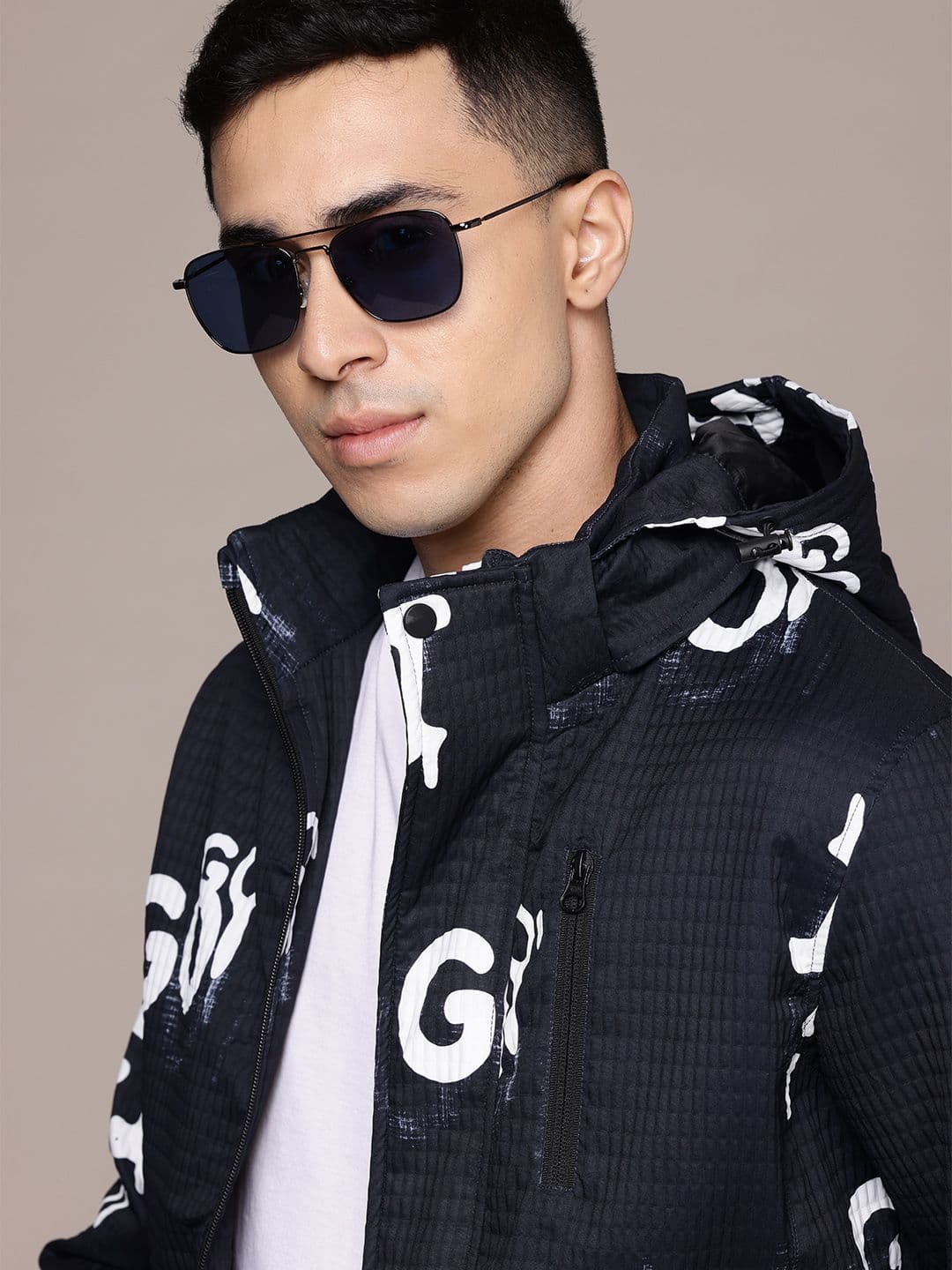 The Roadster Lifestyle Co. Typography Printed Hooded Padded Jacket - view 1