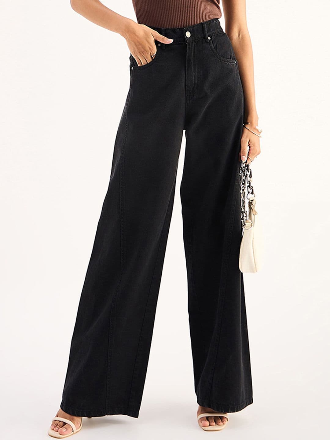 SASSAFRAS BASICS Women Wide Leg High-Rise Clean Look Acid Wash Jeans - view 1