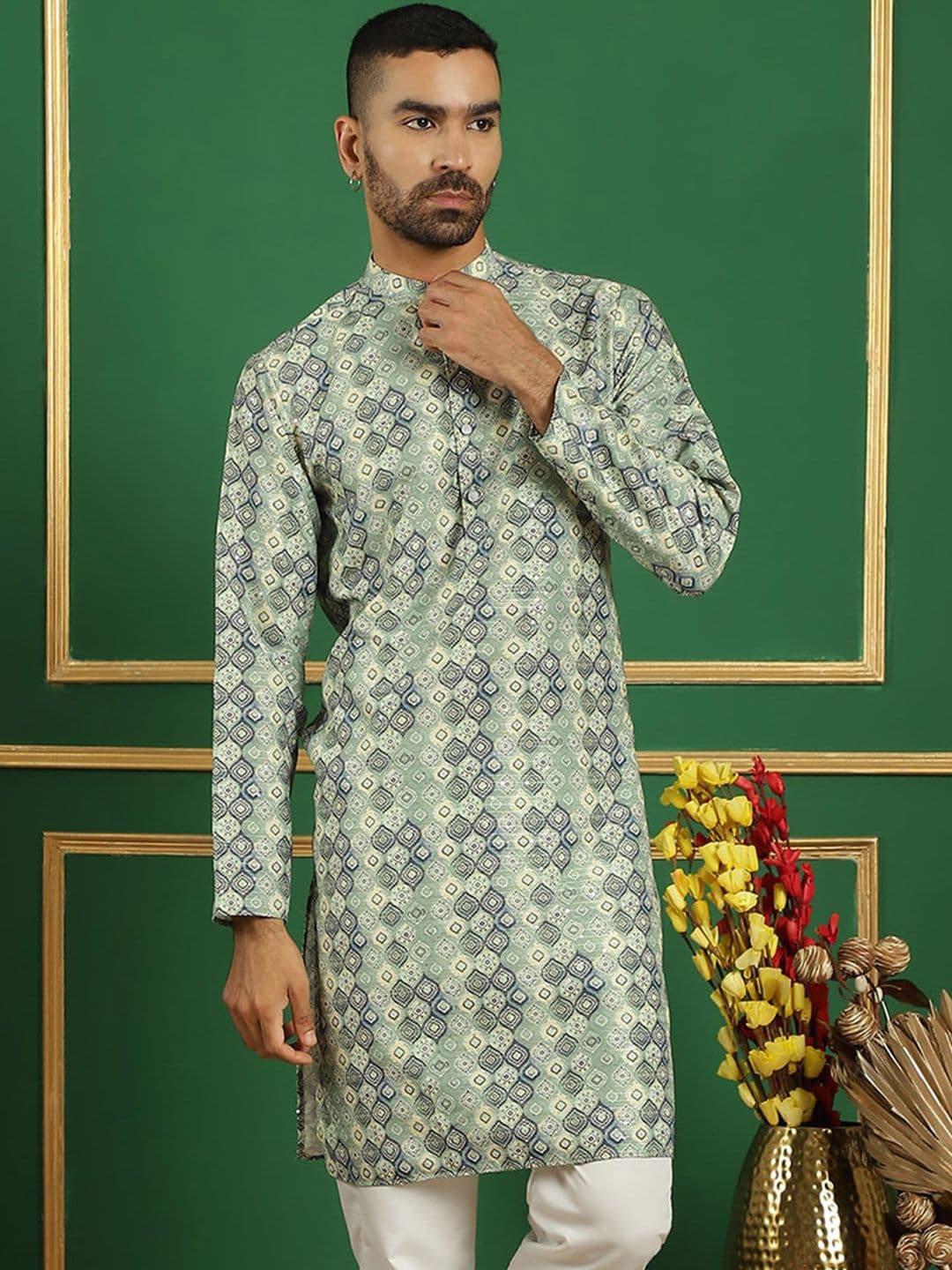 Anouk Men Ethnic Motifs Printed Pure Cotton Straight Kurtas. - view 1