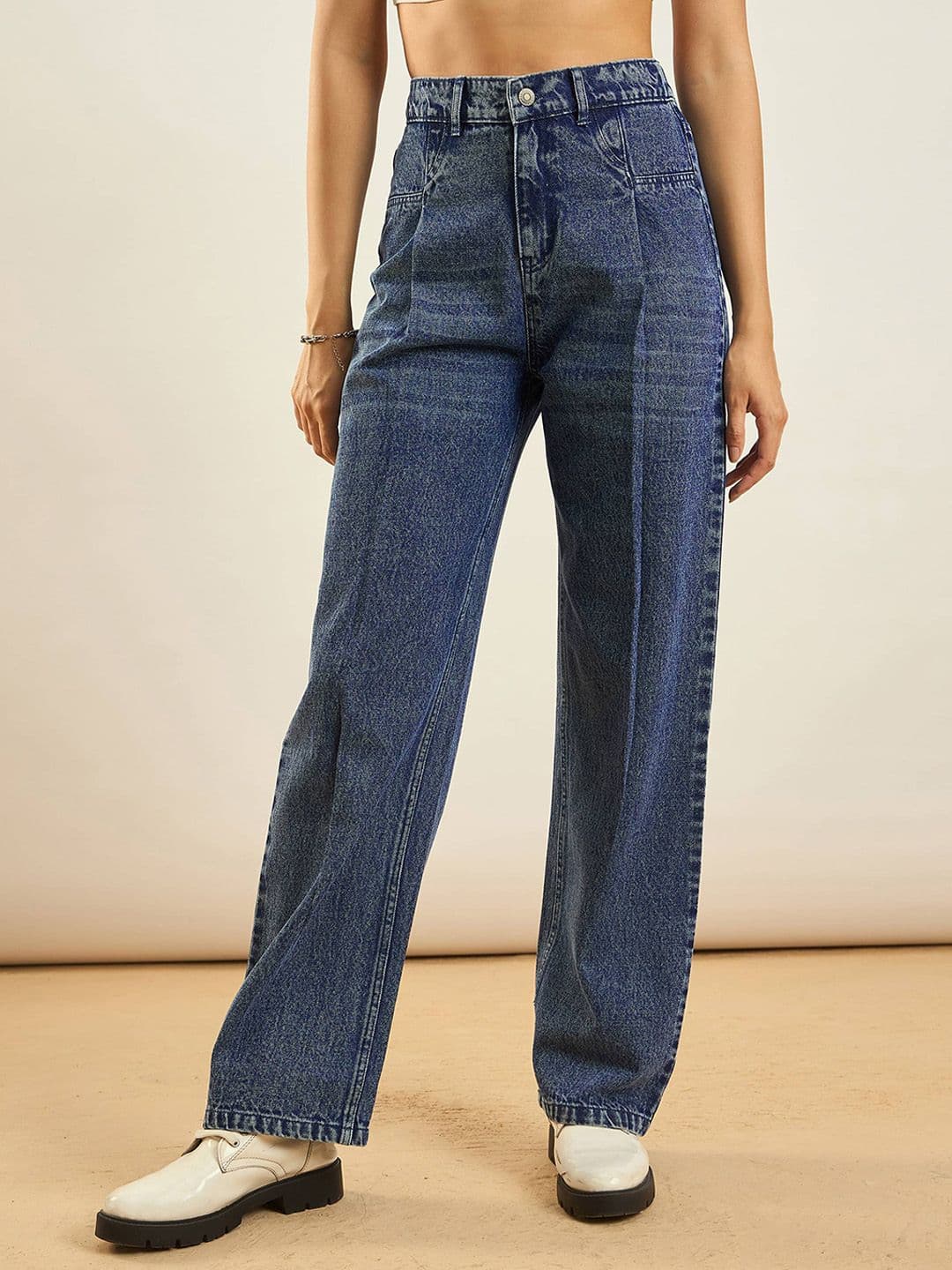 SASSAFRAS Women Straight Fit High-Rise Clean Look Acid Wash Stretchable Jeans - view 1