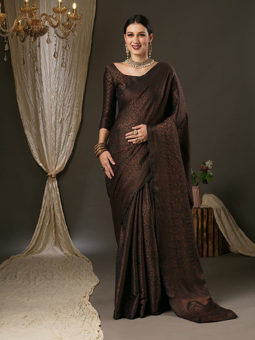 Anouk Rustic Ethnic Motifs Woven Design Zari Banarasi Saree - view 1