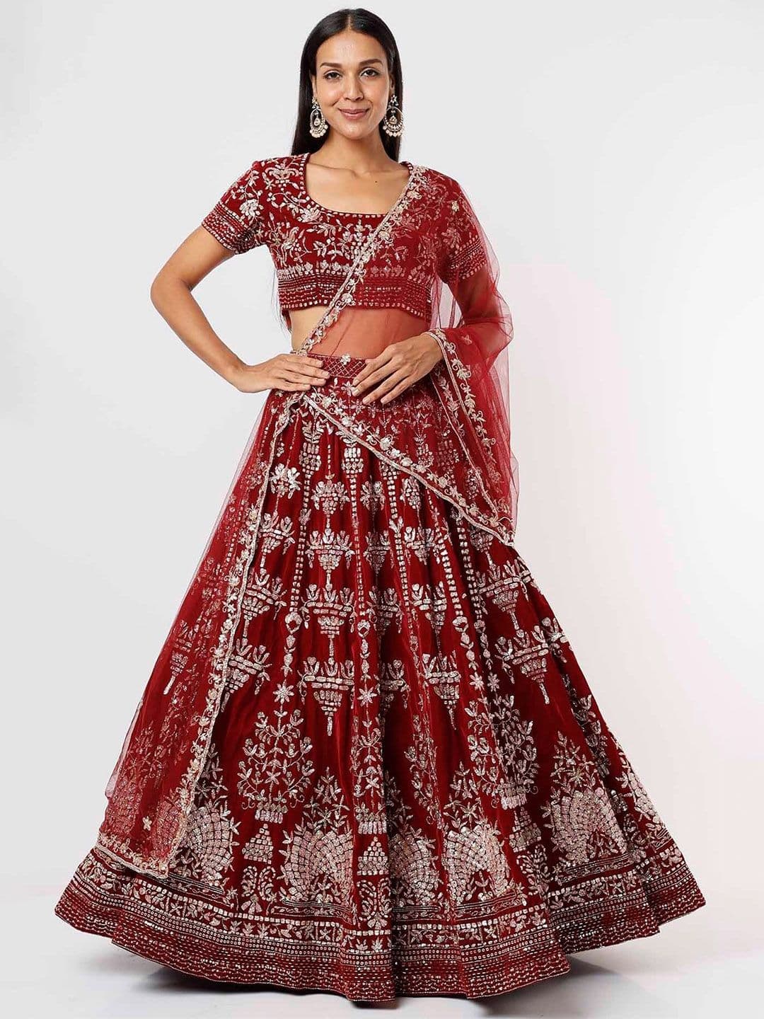 Mehak Murpana Embellished Velvet Ready to Wear Lehenga & Blouse With Dupatta - view 1