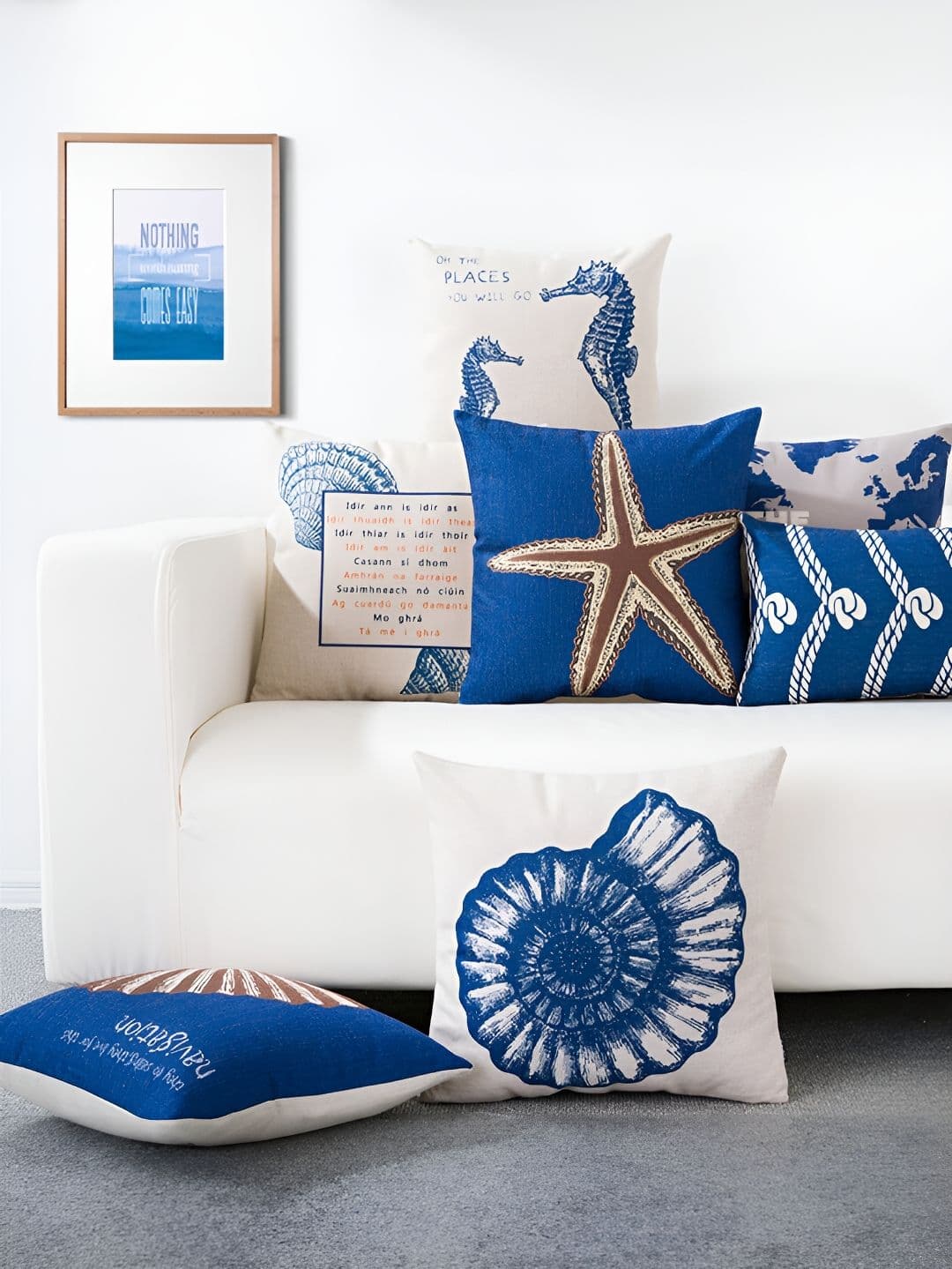 AEROHAVEN Blue & White 5 Pieces Abstract Square Cushion Covers - view 1