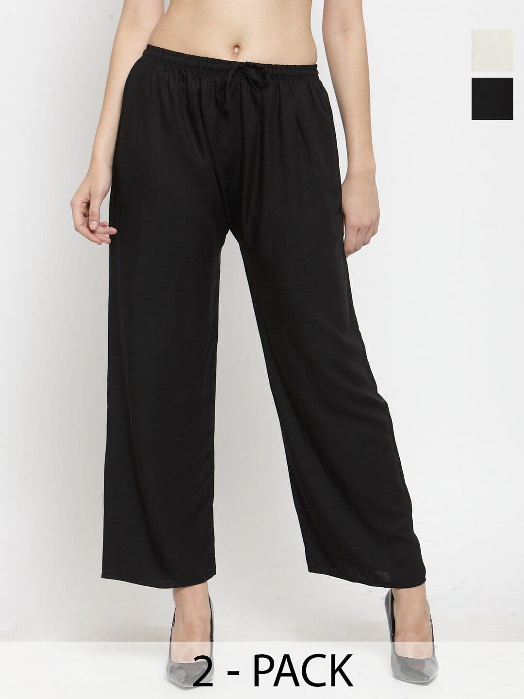 Clora Creation Pack Of 2 Black and Off-White Straight Palazzos - view 1