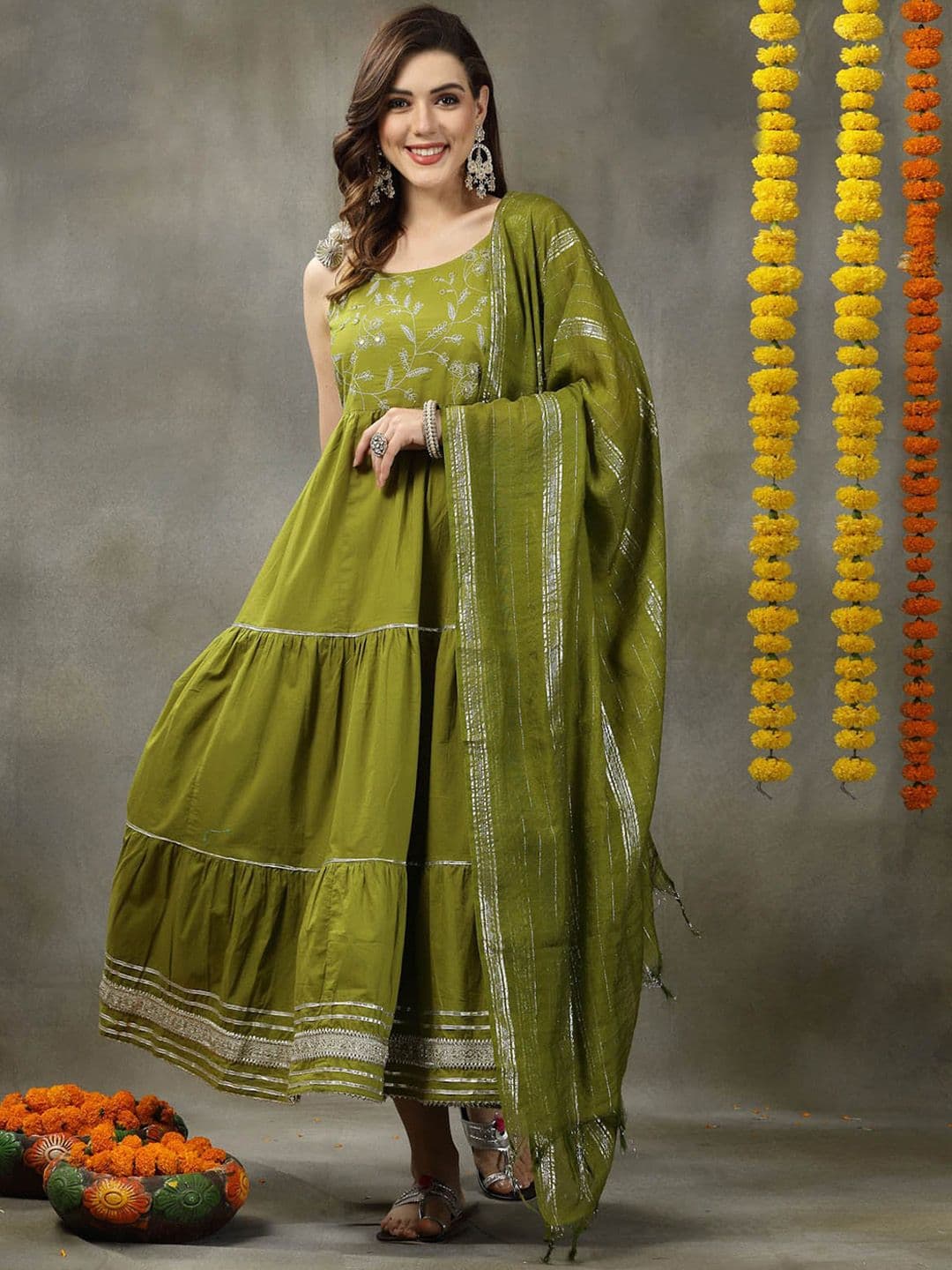 Stylum Embroidered Empire Maxi Ethnic Dresses With Dupatta - view 1