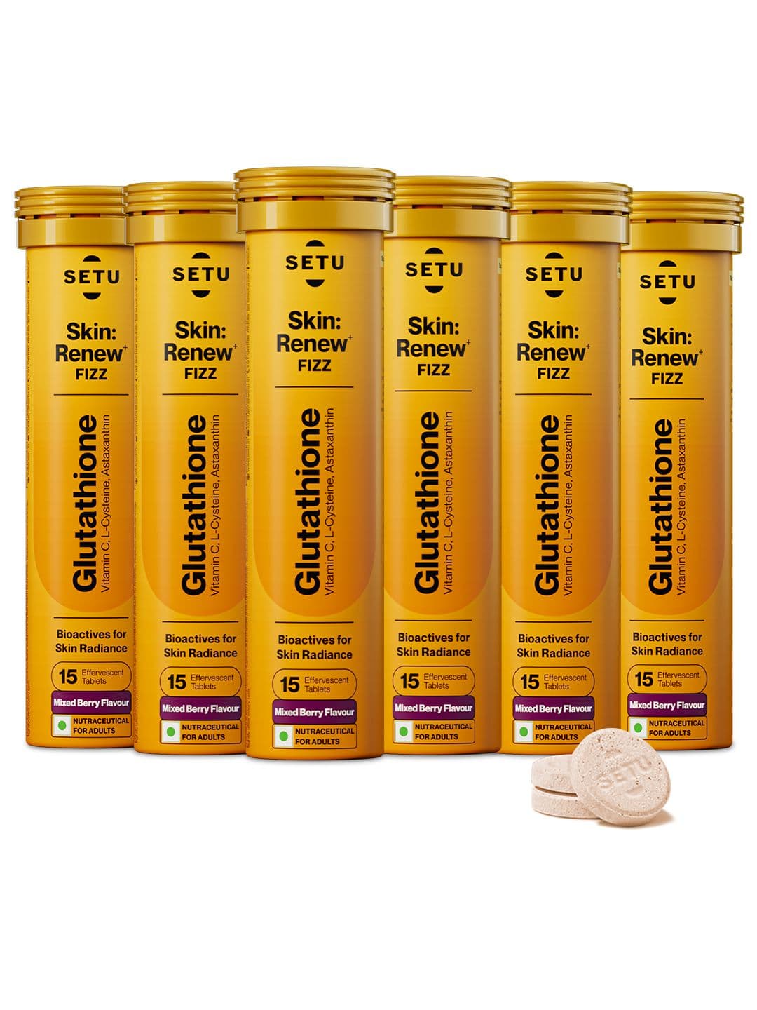 Setu Pack of 6 Skin Renew Glutathione 90 Effervescent Tablets for Glowing Skin-Mixed Berry - view 1
