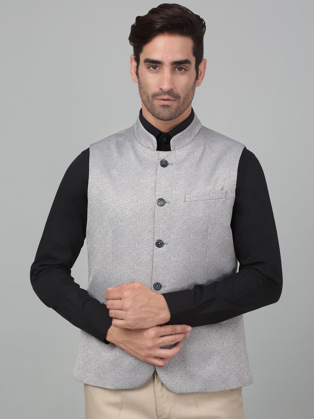 Cantabil Woven Design Single-Breasted Slim Fit Nehru Jacket - view 1