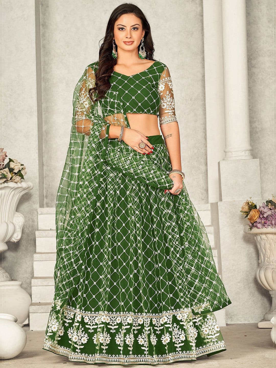 Warthy Ent Embroidered Thread Work Semi-Stitched Lehenga & Unstitched Blouse With Dupatta - view 1