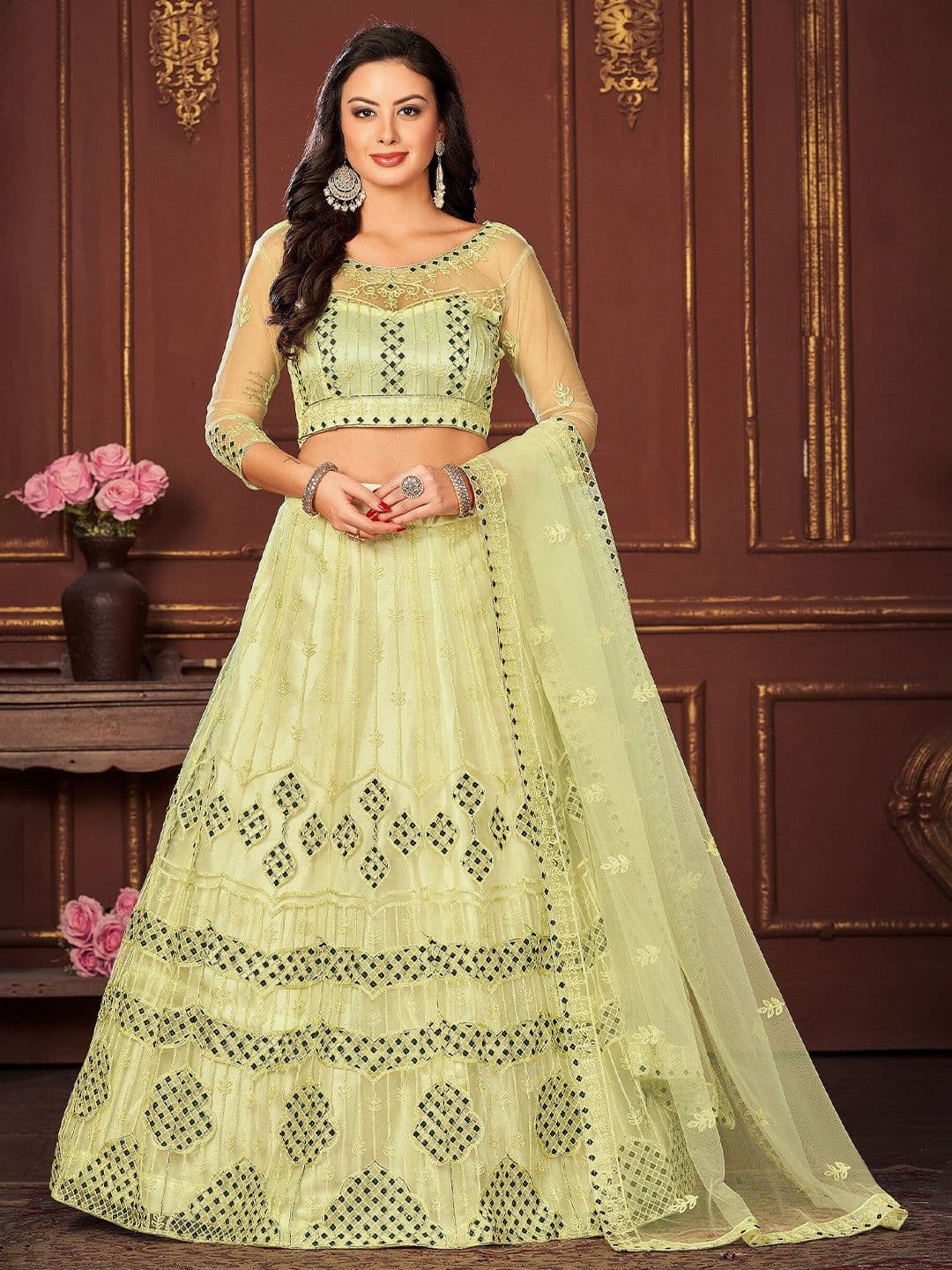 Warthy Ent Embroidered Semi-Stitched Lehenga & Unstitched Blouse With Dupatta - view 1