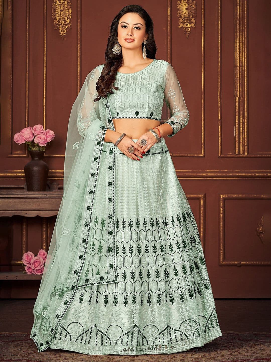 Warthy Ent Embroidered Thread Work Semi-Stitched Lehenga & Unstitched Blouse With Dupatta - view 1