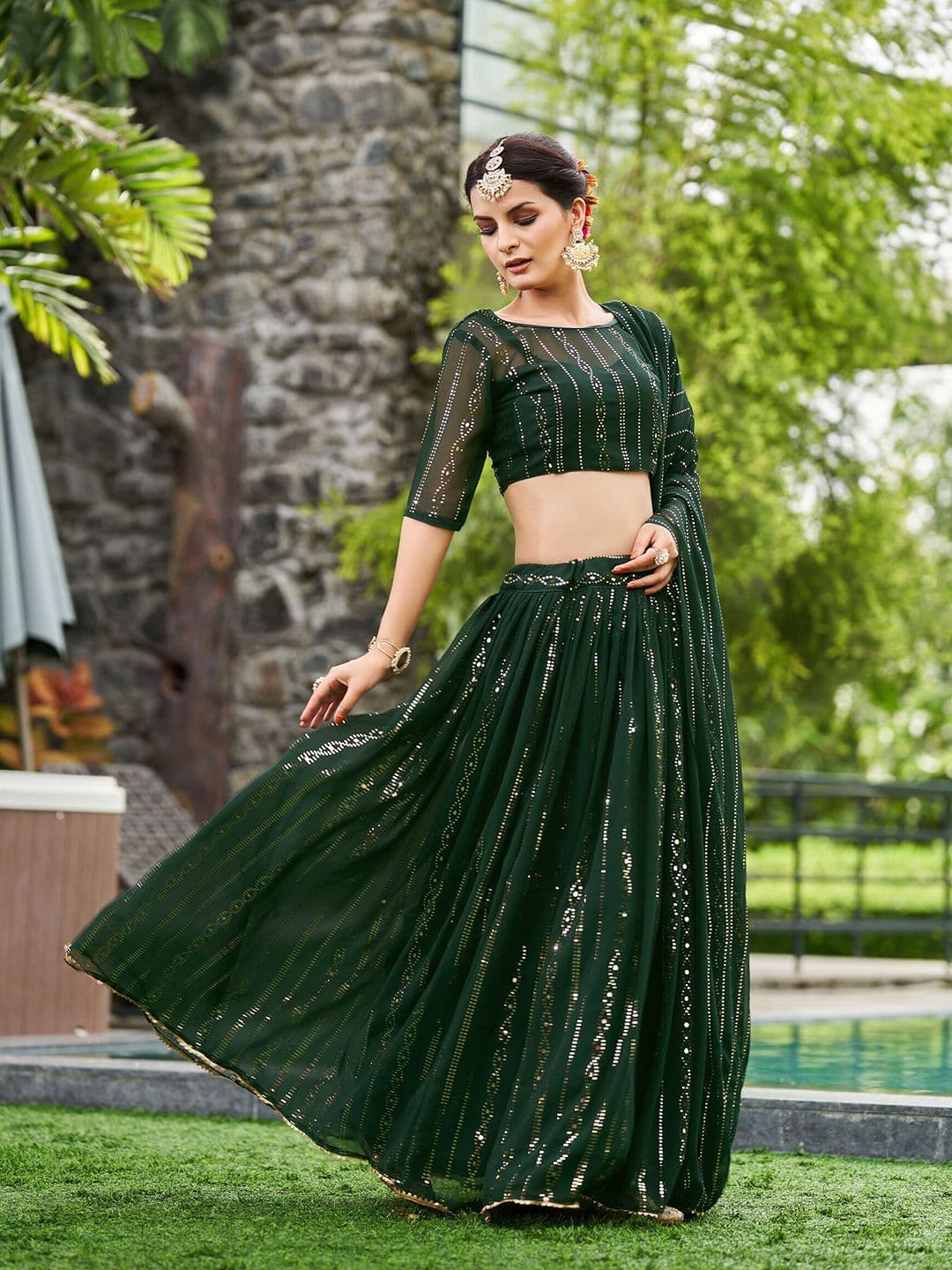 Warthy Ent Embroidered Sequinned Semi-Stitched Lehenga & Unstitched Blouse With Dupatta - view 1