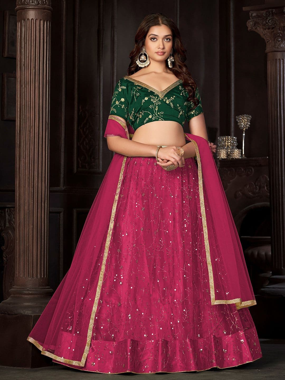 Warthy Ent Embroidered Sequinned Semi-Stitched Lehenga & Unstitched Blouse With Dupatta - view 1
