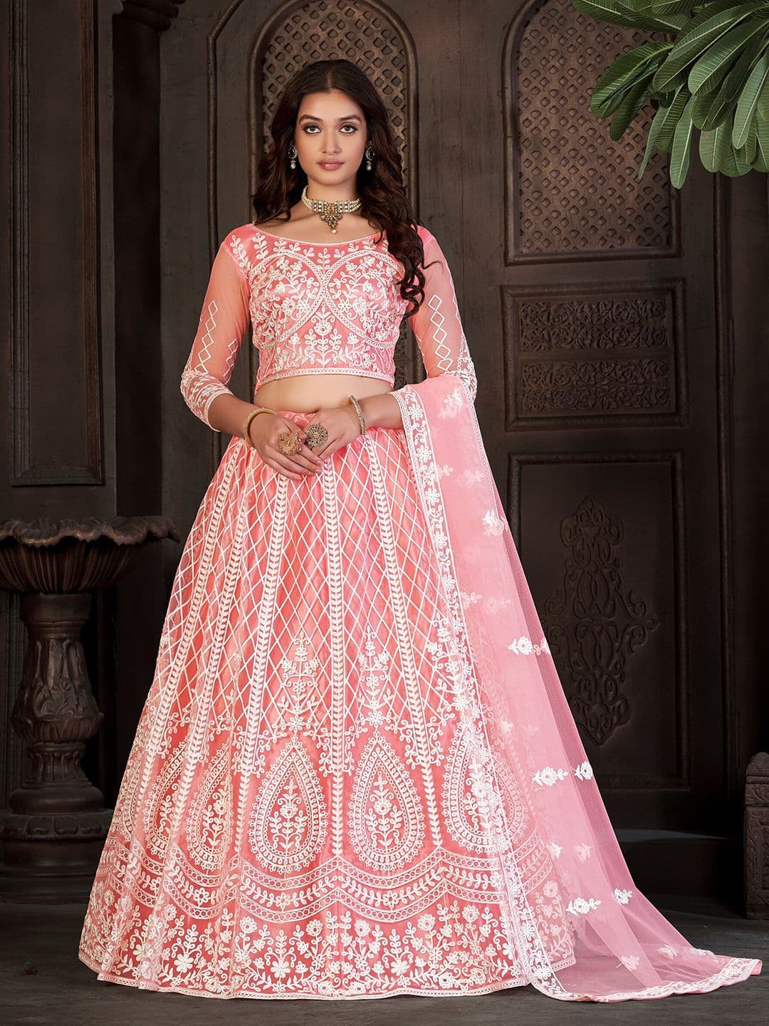 Warthy Ent Embroidered Thread Work Semi-Stitched Lehenga & Unstitched Blouse With Dupatta - view 1