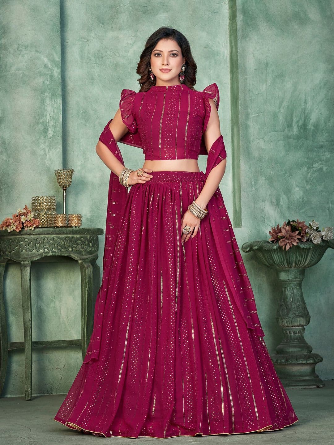 Warthy Ent Embellished Sequinned Semi-Stitched Lehenga & Unstitched Blouse With Dupatta - view 1