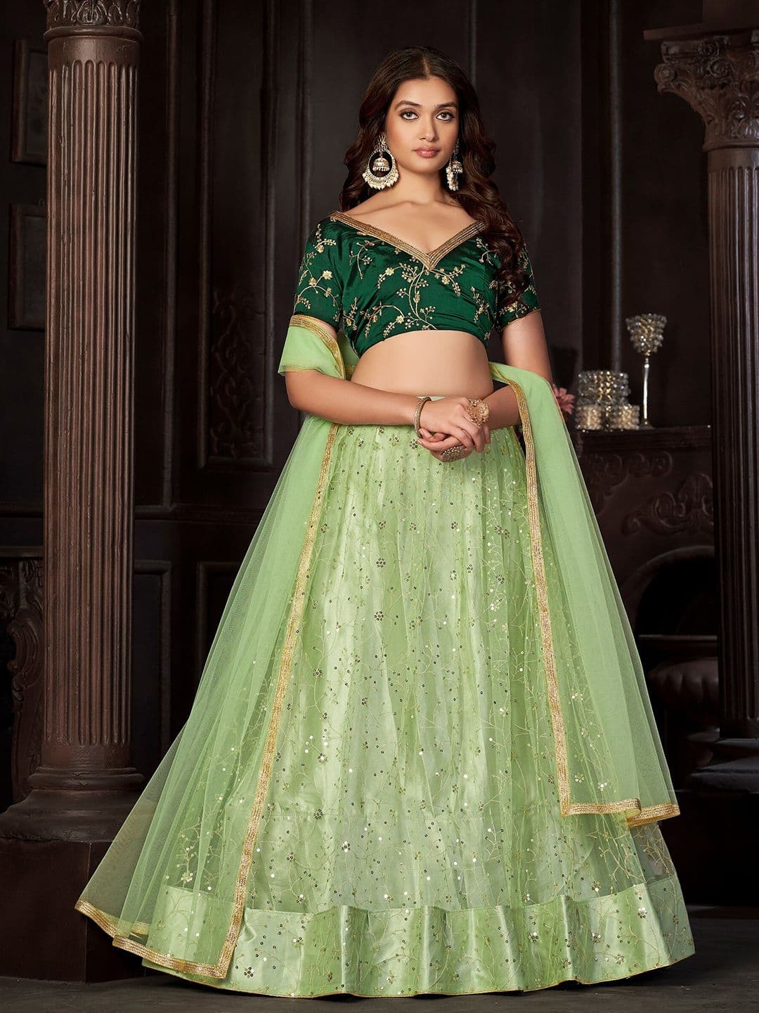 Warthy Ent Embroidered Sequinned Semi-Stitched Lehenga & Unstitched Blouse With Dupatta - view 1