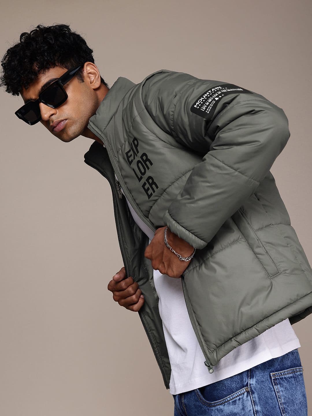The Roadster Life Co. Typography Printed Padded Jacket with Detachable Sleeves - view 1