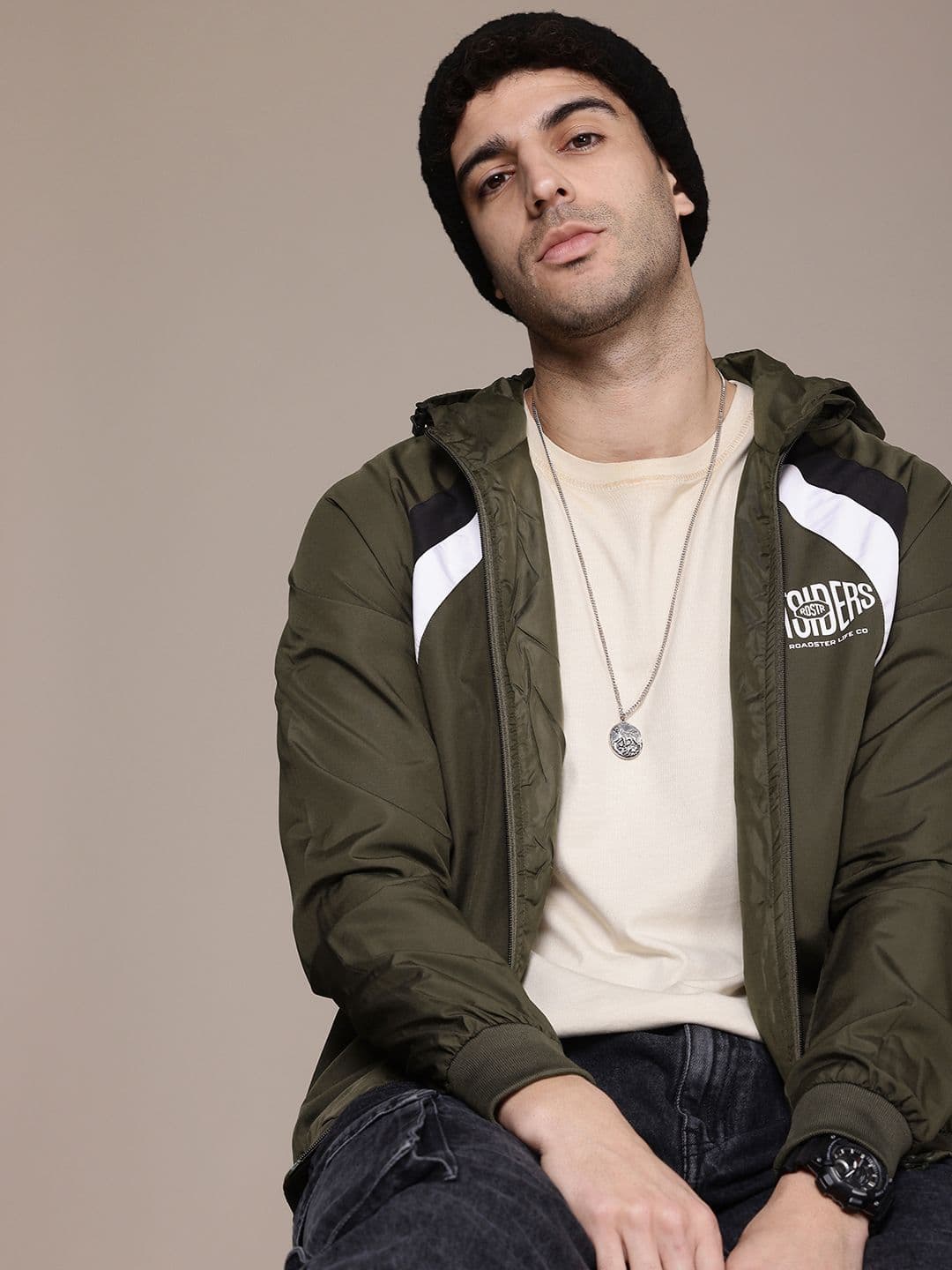 The Roadster Life Co. Brand Logo Printed Hooded Bomber Jacket - view 1