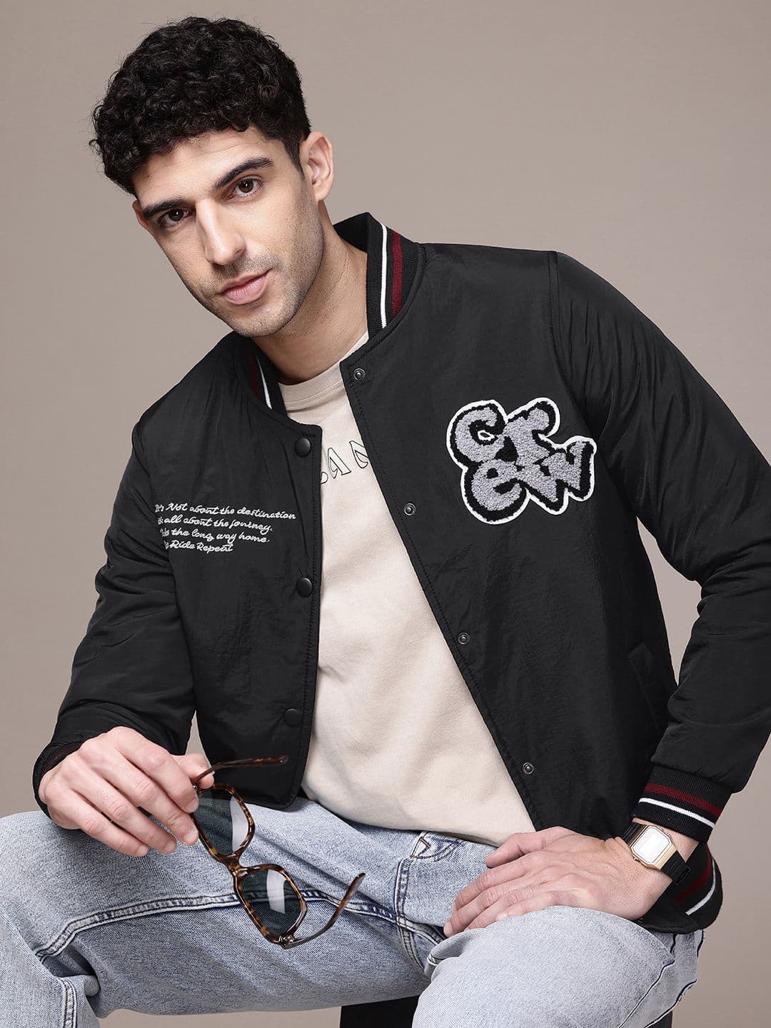 The Roadster Life Co. Stand Collar Embroidered Detail Bomber Jacket - view 1