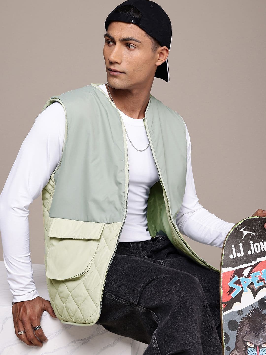 The Roadster Life Co. Sleeveless Colourblocked Quilted Jacket - view 1