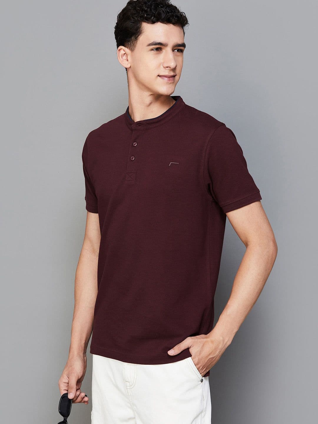 Fame Forever by Lifestyle Henley Neck Pure Cotton T-shirt - view 1