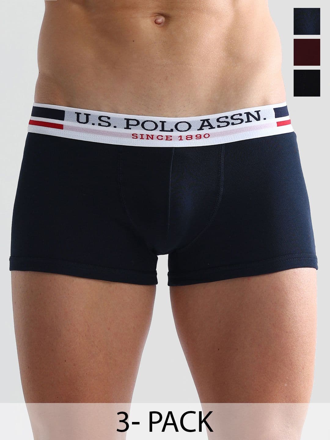 U.S. Polo Assn. Pack Of 3 Cotton Contrast Waistband Trunks- I641-RZN-P3 - view 1