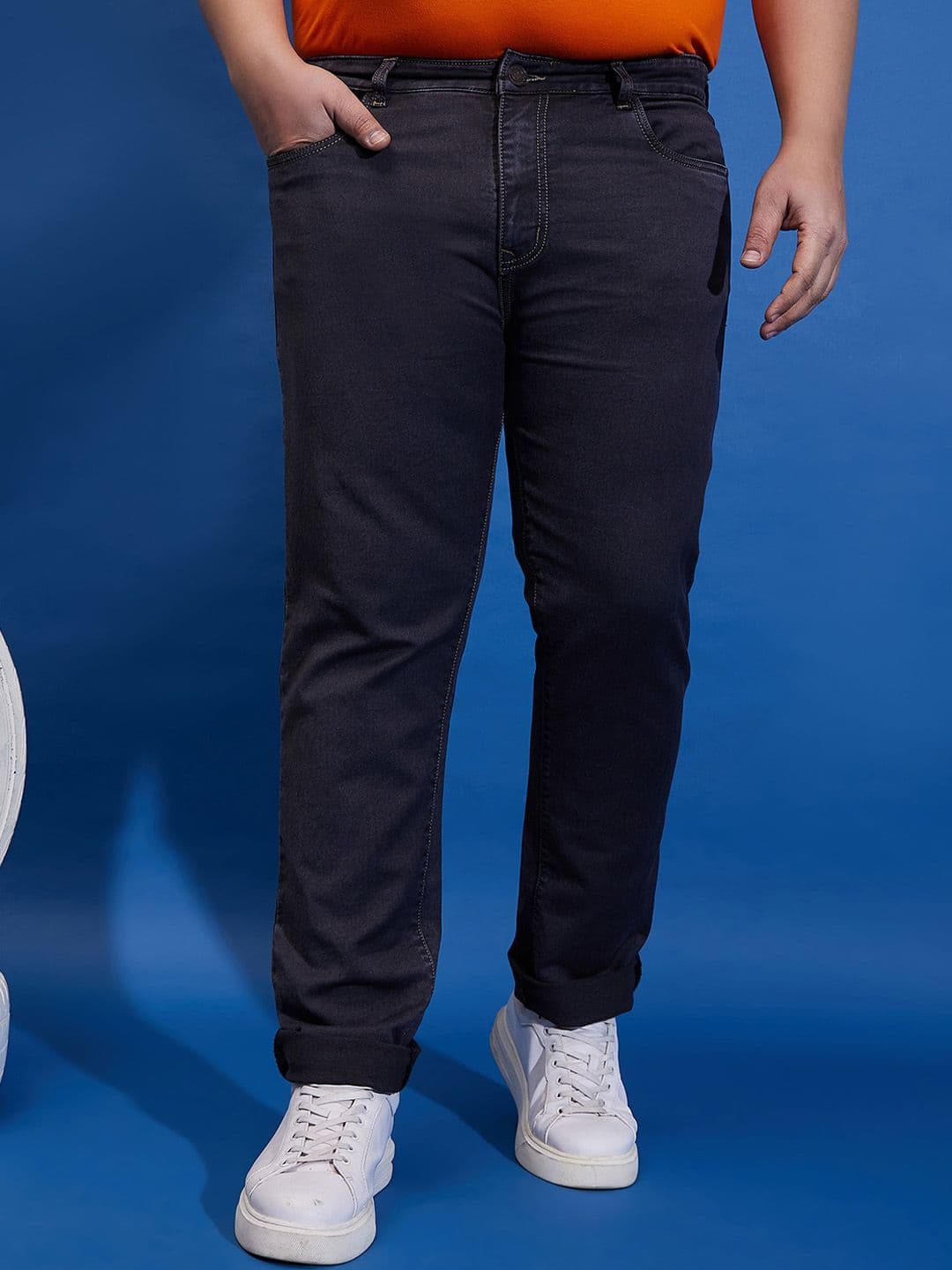 bigbanana Men Solid Grey Plus Size Mid Rise Clean Look Stretchable Jeans - view 1