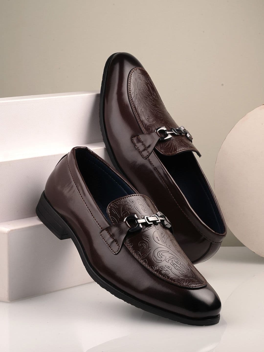House of Pataudi Men Textured Slip On Formal Loafers - view 1